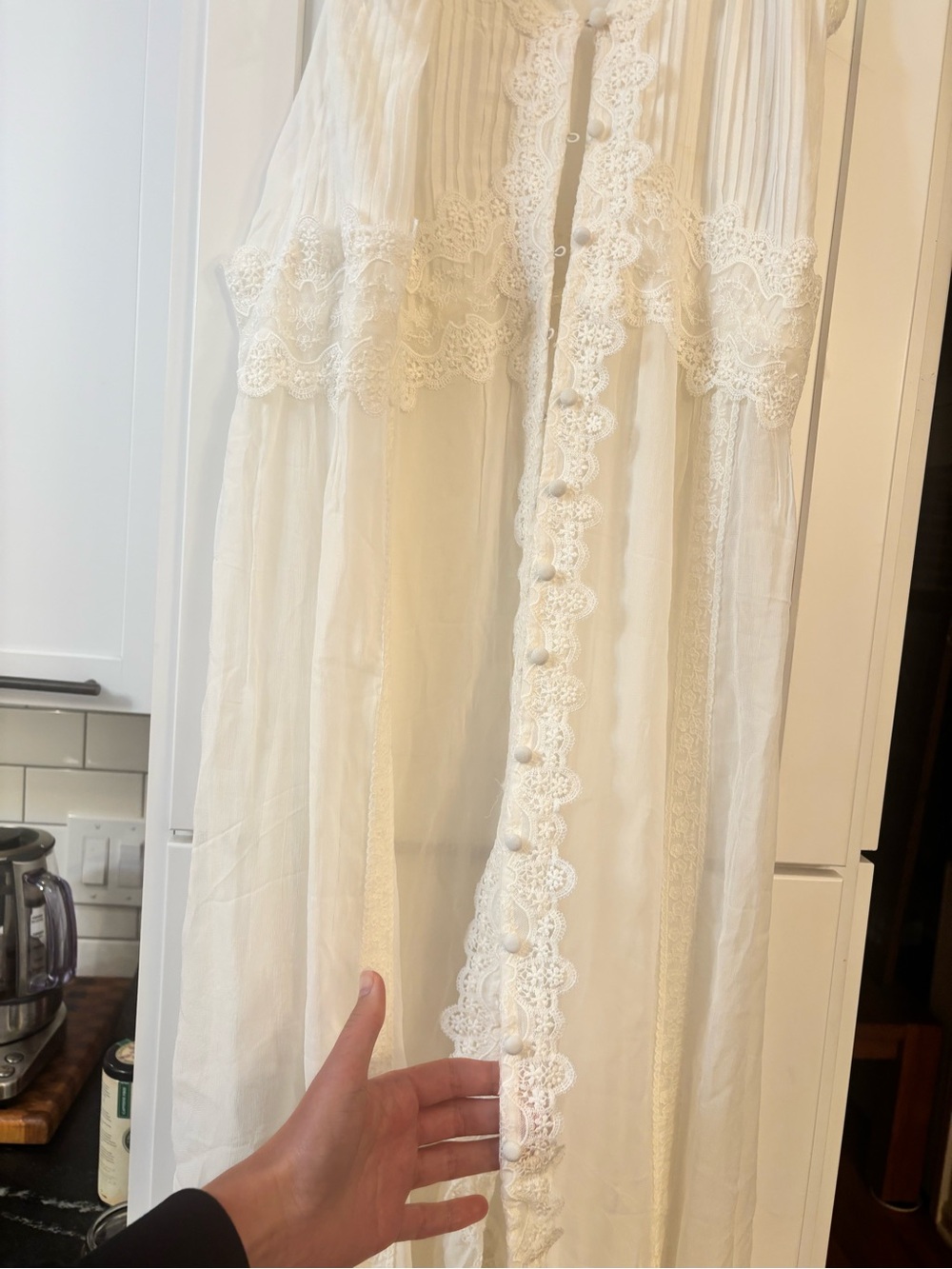 new Free People Snowbird Maxi lace trim button down top in ivory off white - Picture 7 of 14